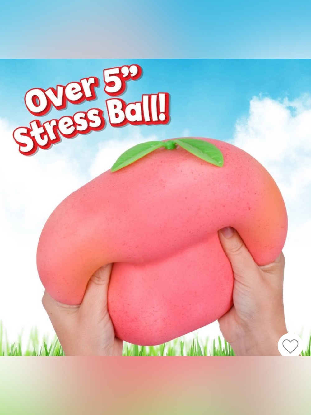 Sunny Days squeeze Peach Stress Ball Squishy Toy - Pink with Green Leaf